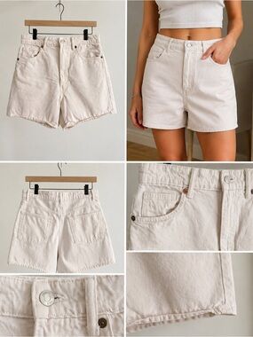 Zara Cream High-Rise Denim Shorts